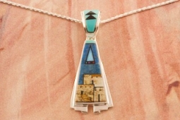 Calvin Begay Pueblo Design Sterling Silver Pendant